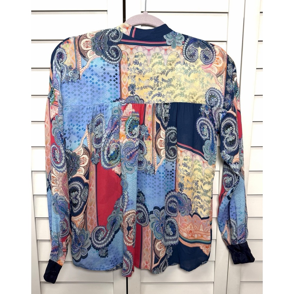 Johnny Was Boho Paisley Silk Blend Oversized Button Down Top Women's Size XXS - Picture 11 of 12